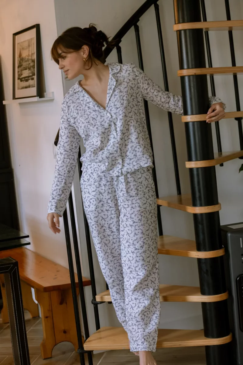 Ensemble femme gaze de coton motifs fleurs