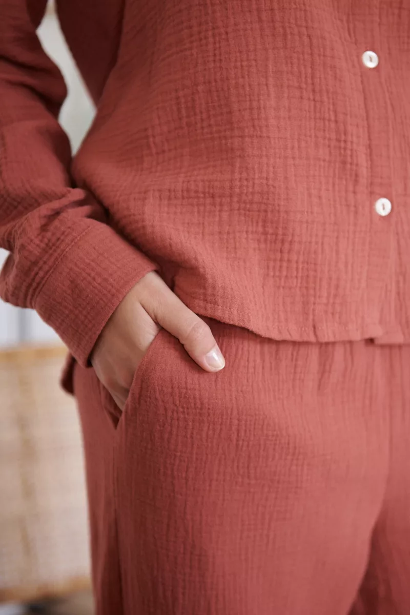 PANTALON DE PYJAMA FEMME EN GAZE DE COTON BIO Rouille 2