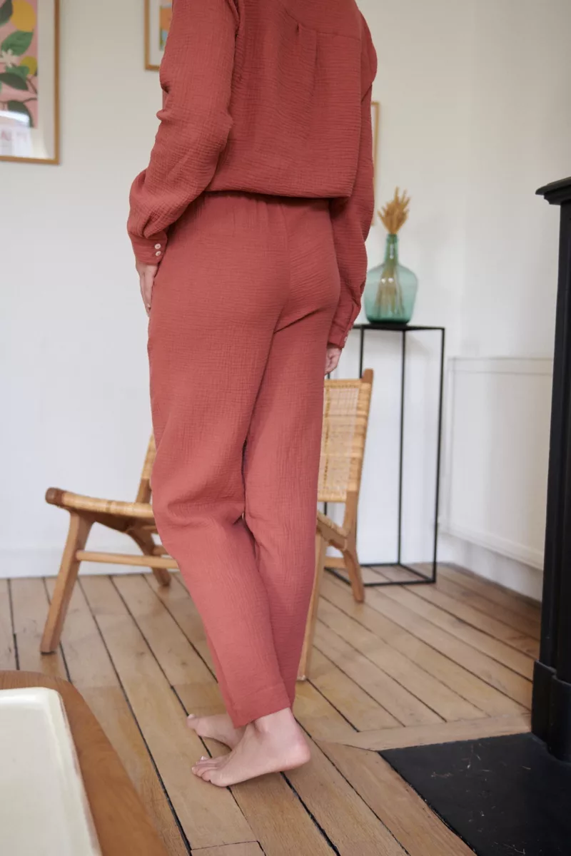 PANTALON DE PYJAMA FEMME EN GAZE DE COTON BIO Rouille 3