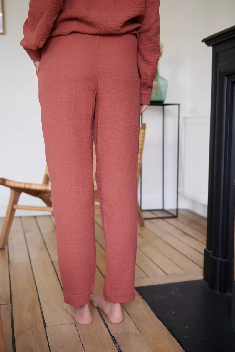 PANTALON DE PYJAMA FEMME EN GAZE DE COTON BIO Rouille 4