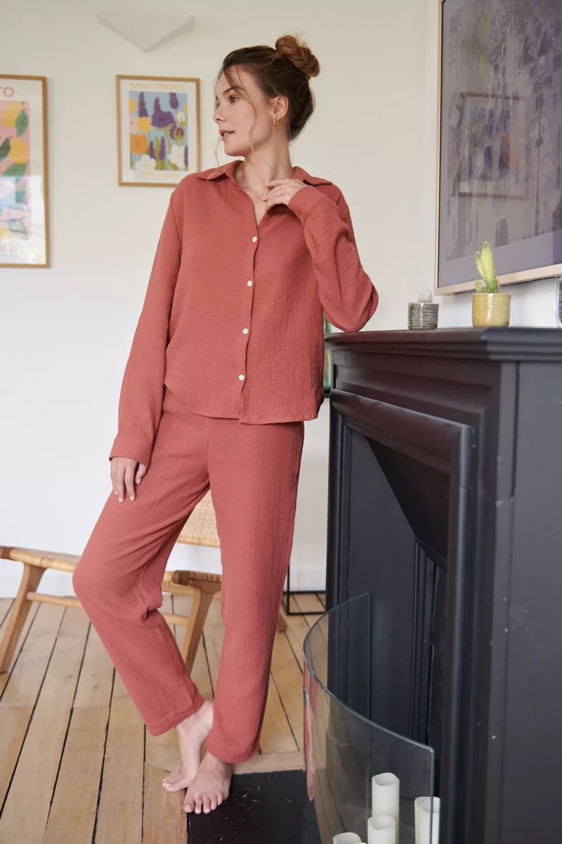 ensemble-pyjama-gaze-coton-bio-rouge