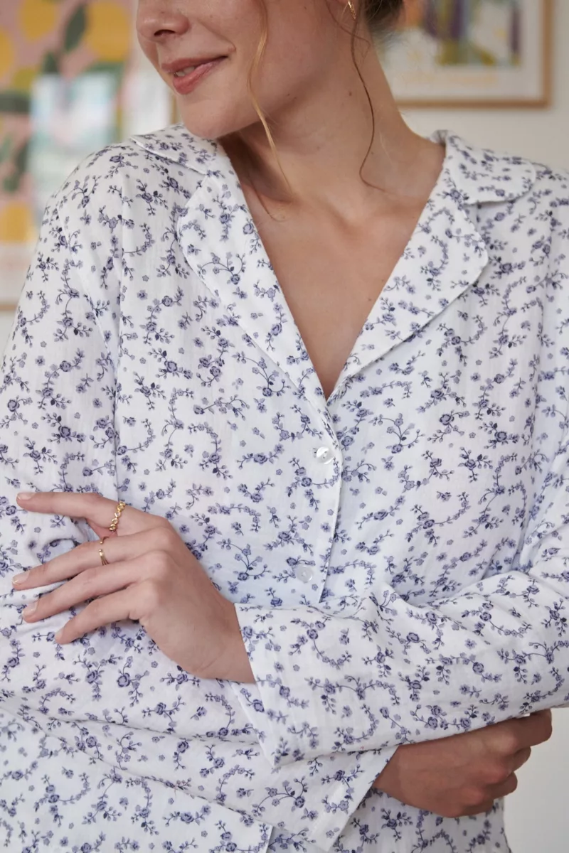 Chemise femme gaze de coton motifs fleurs