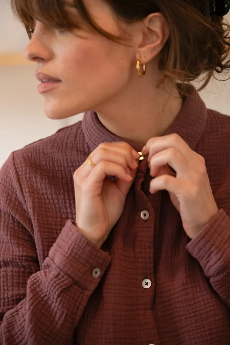 CHEMISE DE PYJAMA FEMME EN GAZE DE COTON BIO BORDEAUX