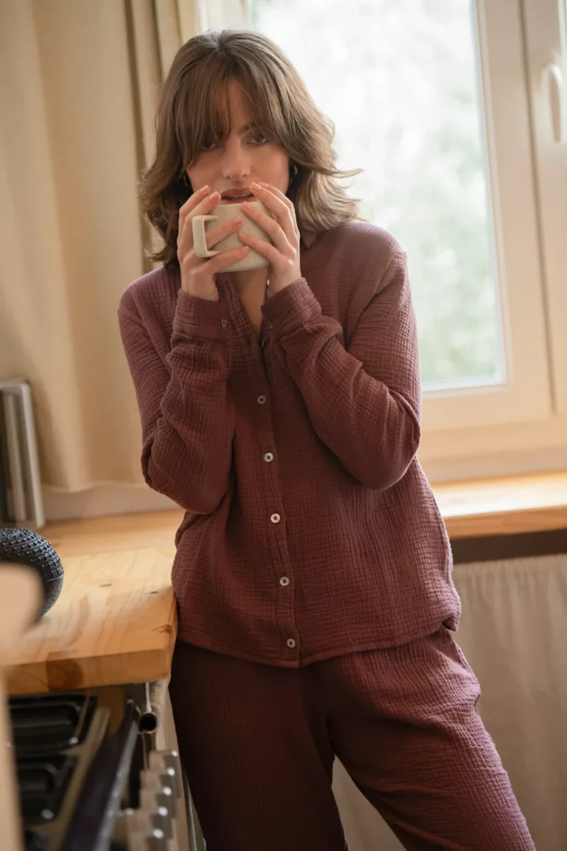 ENSEMBLE DE PYJAMA FEMME EN GAZE DE COTON BIO BORDEAUX