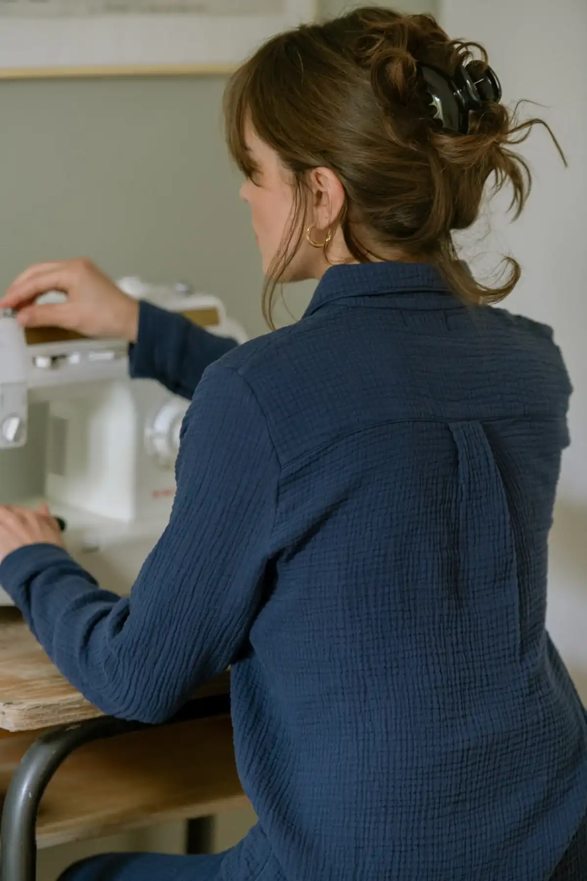 Ensemble pyjama gaze de coton bleu femme