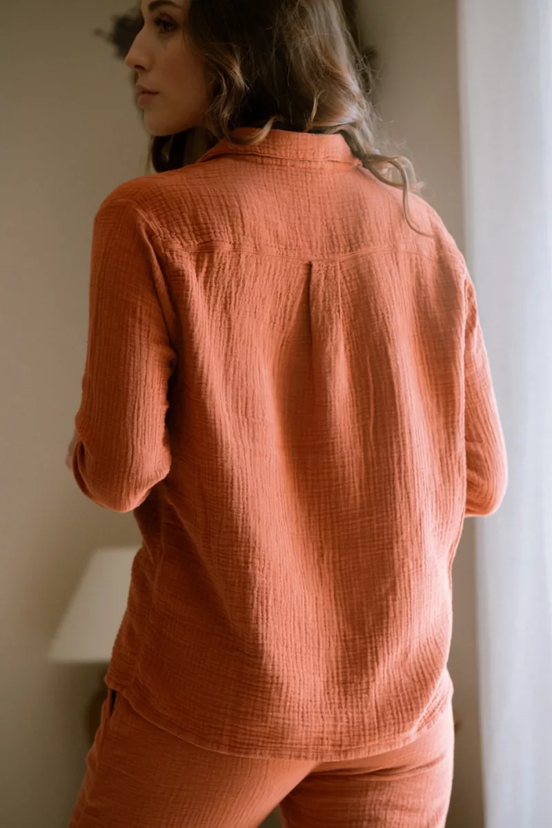 CHEMISE DE PYJAMA FEMME EN GAZE DE COTON BIO TERRACOTTA