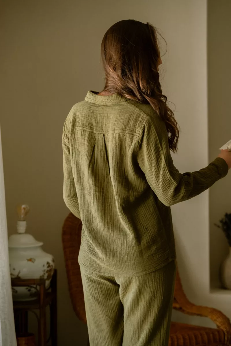 CHEMISE DE PYJAMA FEMME EN GAZE DE COTON BIO KAKI